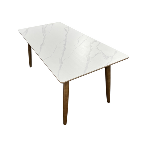 Corrigan Studio White+Burlywood Rectangular Stone+Solid Wood Butterfly Leaf Dining Table, image 9