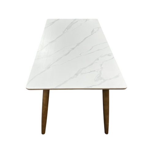 Corrigan Studio White+Burlywood Rectangular Stone+Solid Wood Butterfly Leaf Dining Table, image 10
