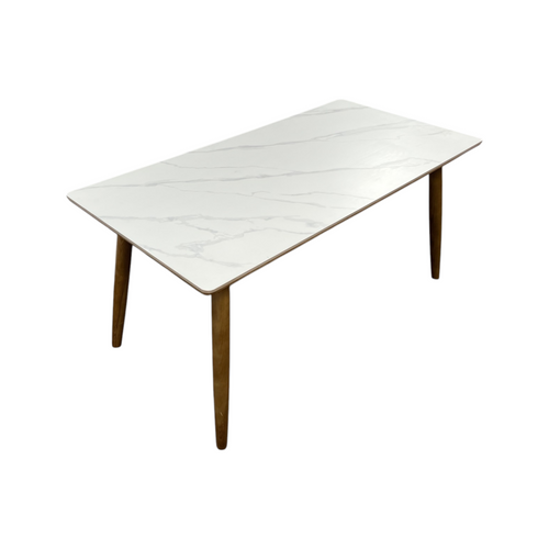 Corrigan Studio White+Burlywood Rectangular Stone+Solid Wood Butterfly Leaf Dining Table, image 8
