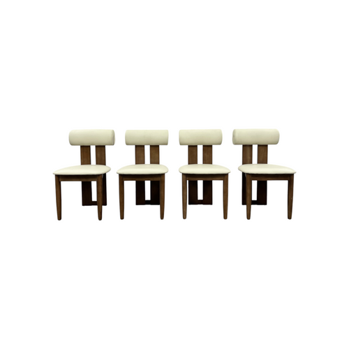 George Oliver Upholstered Dining Chairs - Walnut Wood Frame, Faux Leather Seat & Cylindrical Backrest, No Assembly Required, Contemporary Side Chairs With Open Slat Design Set of 4, image 2