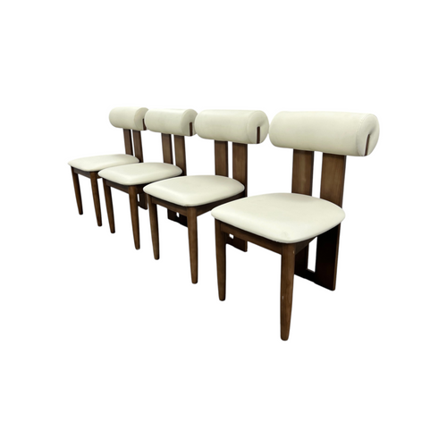 George Oliver Upholstered Dining Chairs - Walnut Wood Frame, Faux Leather Seat & Cylindrical Backrest, No Assembly Required, Contemporary Side Chairs With Open Slat Design Set of 4, image 7