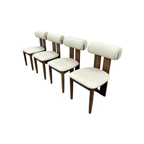 George Oliver Upholstered Dining Chairs - Walnut Wood Frame, Faux Leather Seat & Cylindrical Backrest, No Assembly Required, Contemporary Side Chairs With Open Slat Design Set of 4, image 4