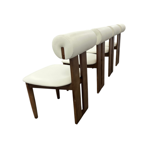 George Oliver Upholstered Dining Chairs - Walnut Wood Frame, Faux Leather Seat & Cylindrical Backrest, No Assembly Required, Contemporary Side Chairs With Open Slat Design Set of 4, image 11