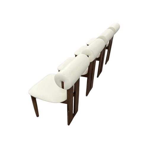 George Oliver Upholstered Dining Chairs - Walnut Wood Frame, Faux Leather Seat & Cylindrical Backrest, No Assembly Required, Contemporary Side Chairs With Open Slat Design Set of 4, image 5