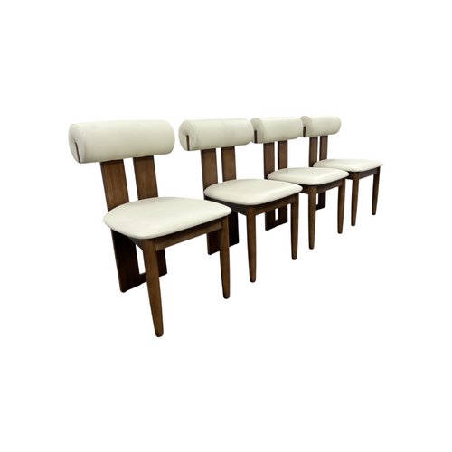 George Oliver Upholstered Dining Chairs - Walnut Wood Frame, Faux Leather Seat & Cylindrical Backrest, No Assembly Required, Contemporary Side Chairs With Open Slat Design Set of 4, image 3