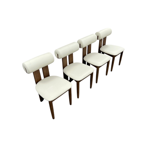 George Oliver Upholstered Dining Chairs - Walnut Wood Frame, Faux Leather Seat & Cylindrical Backrest, No Assembly Required, Contemporary Side Chairs With Open Slat Design Set of 4, image 6