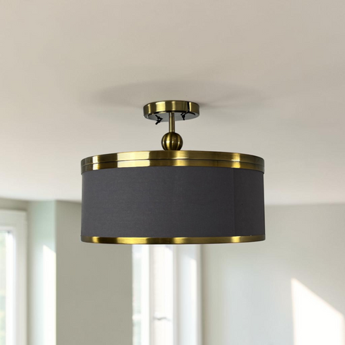 Metropolitan Splendour 4-Light Semi-Flush Mount in Aged Antique Brass with Chocolate Linen Shade, image 1
