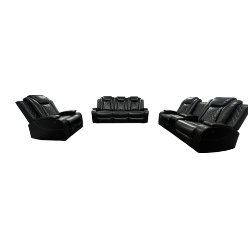 Latitude Run Amaceson 3 - Piece Movie Theater Vegan Leather Power Reclining Set with LED,Reading Light ,Storage Console (Set of 3), image 2