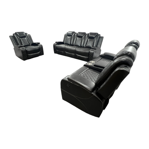 Latitude Run Amaceson 3 - Piece Movie Theater Vegan Leather Power Reclining Set with LED,Reading Light ,Storage Console (Set of 3), image 3