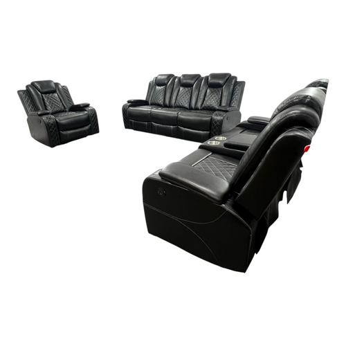 Latitude Run Amaceson 3 - Piece Movie Theater Vegan Leather Power Reclining Set with LED,Reading Light ,Storage Console (Set of 3), image 4