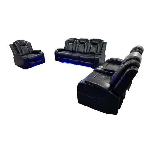 Latitude Run Amaceson 3 - Piece Movie Theater Vegan Leather Power Reclining Set with LED,Reading Light ,Storage Console (Set of 3), image 5