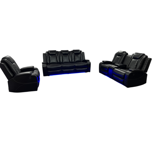 Latitude Run Amaceson 3 - Piece Movie Theater Vegan Leather Power Reclining Set with LED,Reading Light ,Storage Console (Set of 3), image 6