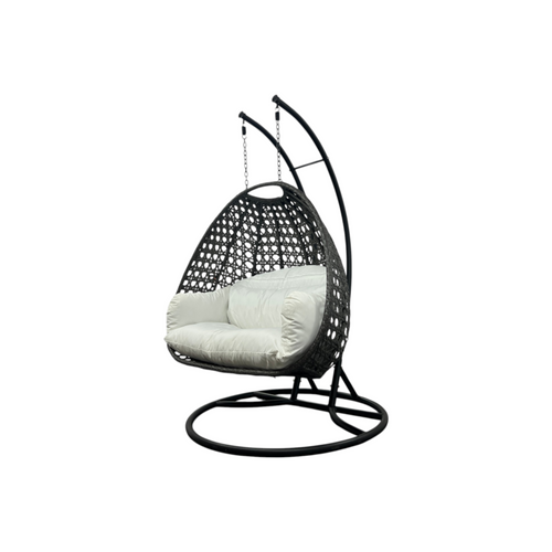 Dakota Fields Mendoza 2-Person Wicker Outdoor Egg Chair with Stand & Cushions – UV-Resistant Double Hanging Swing Chair for Patio & Garden, image 3