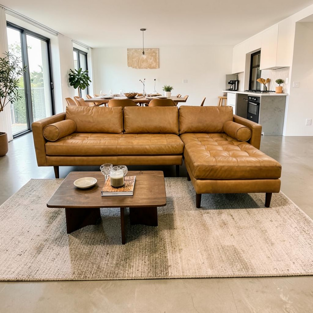 Poly and Bark Napa 104.5" Leather Right-Facing Sectional Sofa