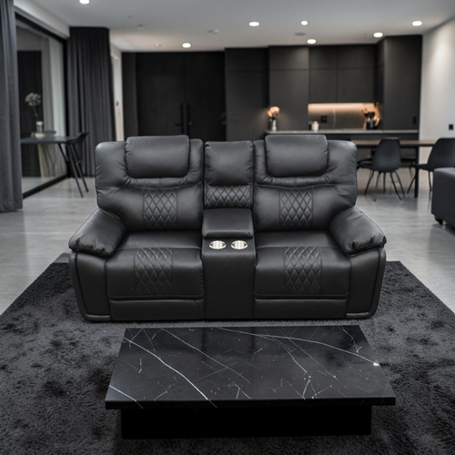 Hokku Designs Jepum Top-Grain Genuine Leather Manual Reclining Loveseat Sofa, 2-Seater Recliner Couch with Storage and Cupholders, image 1