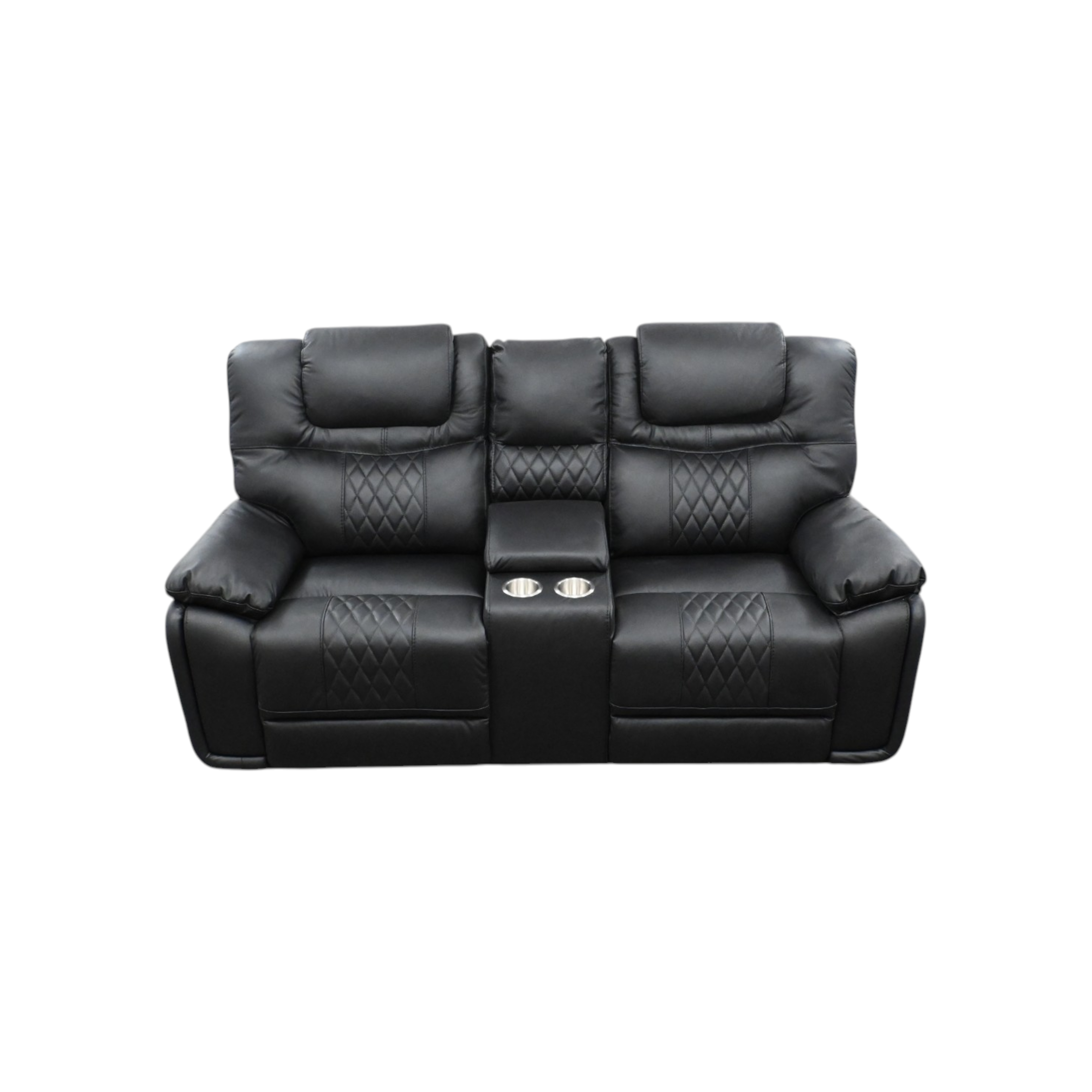 Hokku Designs Jepum Top-Grain Genuine Leather Manual Reclining Loveseat Sofa, 2-Seater Recliner Couch with Storage and Cupholders
