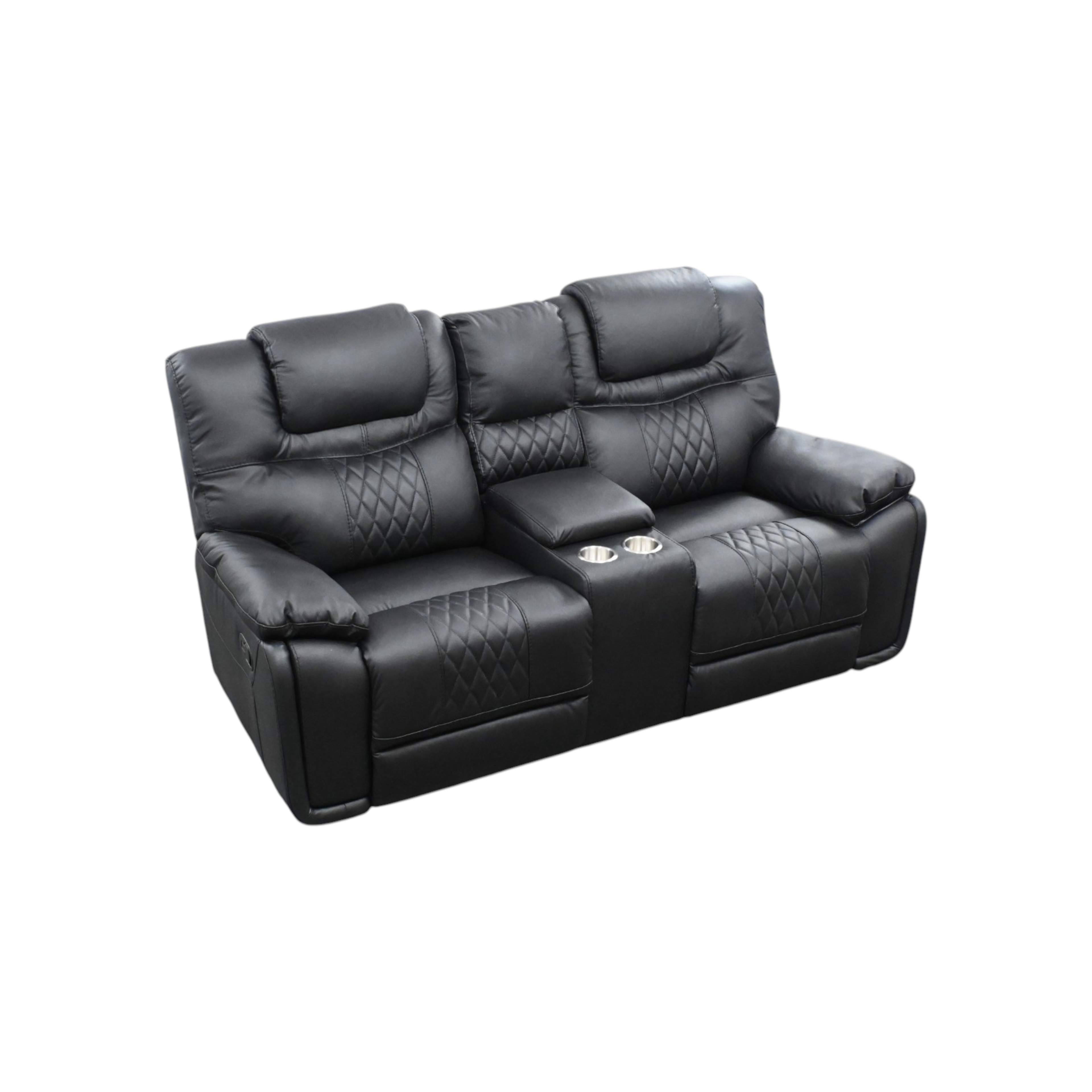 Hokku Designs Jepum Top-Grain Genuine Leather Manual Reclining Loveseat Sofa, 2-Seater Recliner Couch with Storage and Cupholders