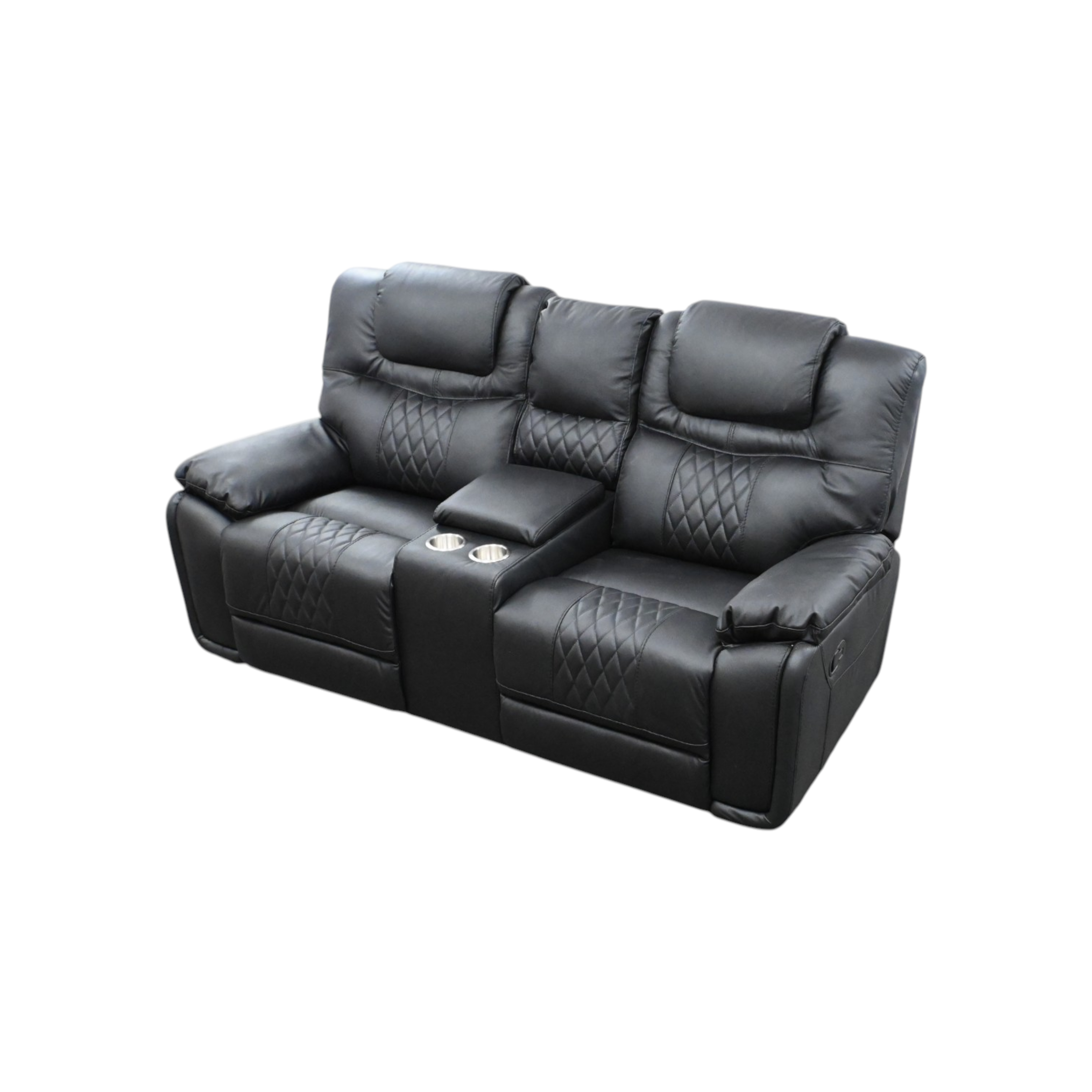 Hokku Designs Jepum Top-Grain Genuine Leather Manual Reclining Loveseat Sofa, 2-Seater Recliner Couch with Storage and Cupholders