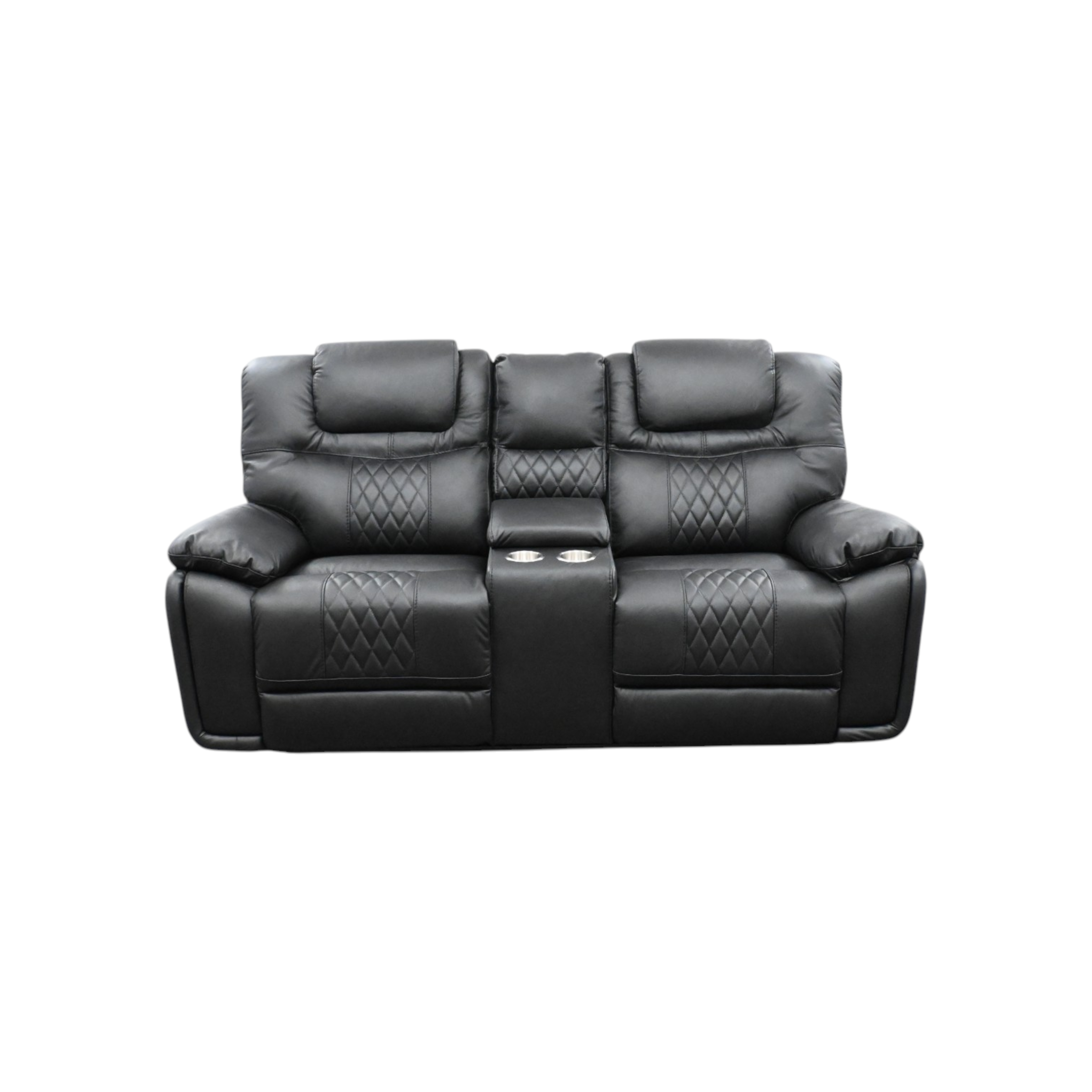 Hokku Designs Jepum Top-Grain Genuine Leather Manual Reclining Loveseat Sofa, 2-Seater Recliner Couch with Storage and Cupholders
