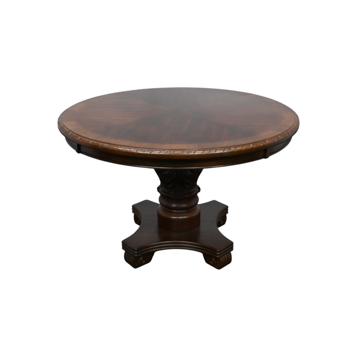 Astoria Grand Traditional 48 Inch Round Dining Table With Carved Pedestal Base, Rubber Wood Construction
