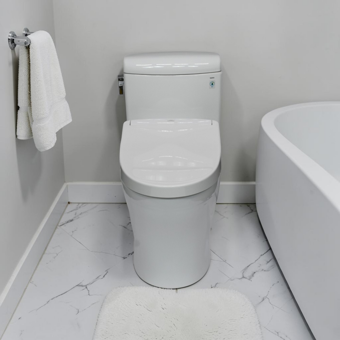 TOTO WASHLET®+ Aquia IV® Cube Two-Piece Elongated Dual Flush 1.28 and 0.9 GPF Toilet with S5 Bidet Seat, Cotton White - MW4363446CEMFGN#01 MW4363446CEMFGN#01