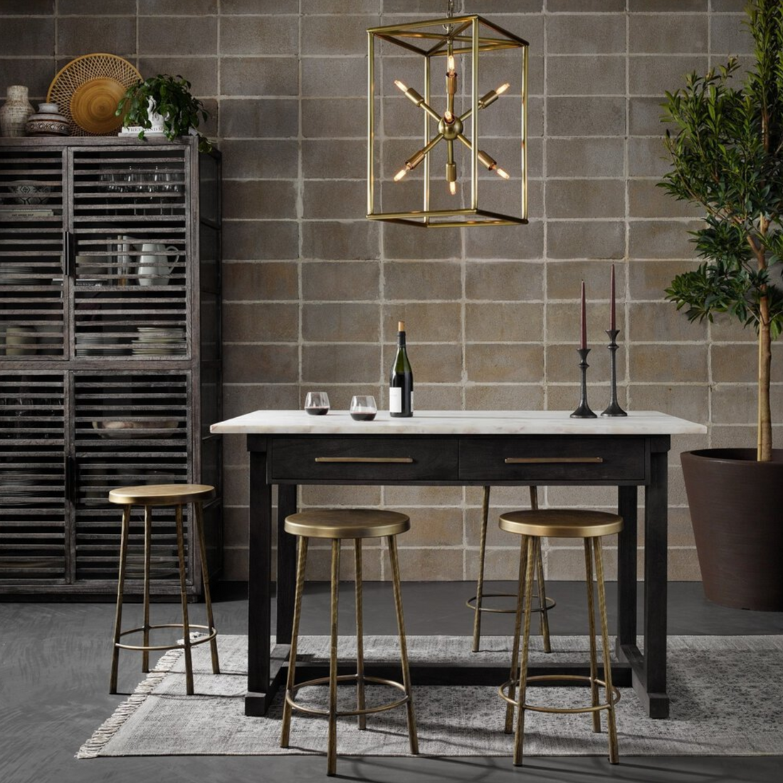 Four Hands Westwood Tapered Hammered Aged Brass Bar and Counter Stool Set of 3