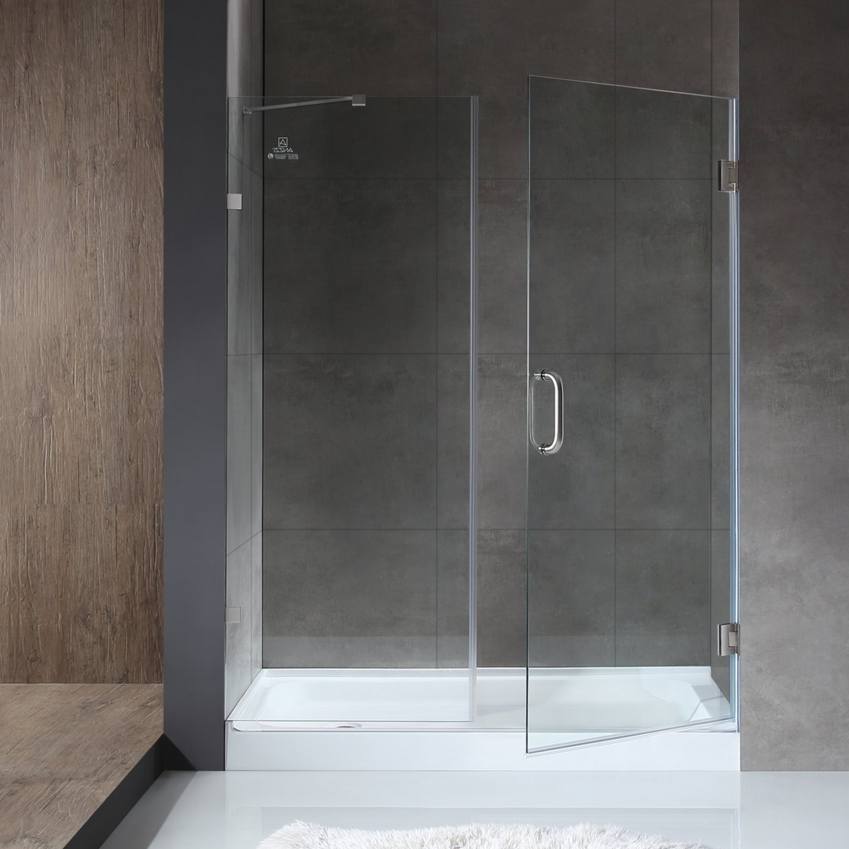 Anzzi Hinged Frameless Shower Door Brushed Nickel Makata Series