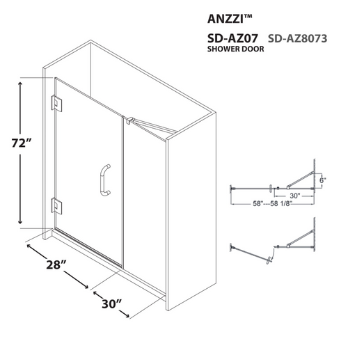 Anzzi Hinged Frameless Shower Door Brushed Nickel Makata Series, image 8