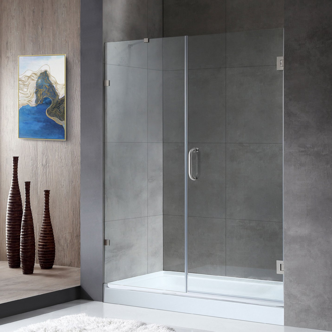 Anzzi Hinged Frameless Shower Door Brushed Nickel Makata Series