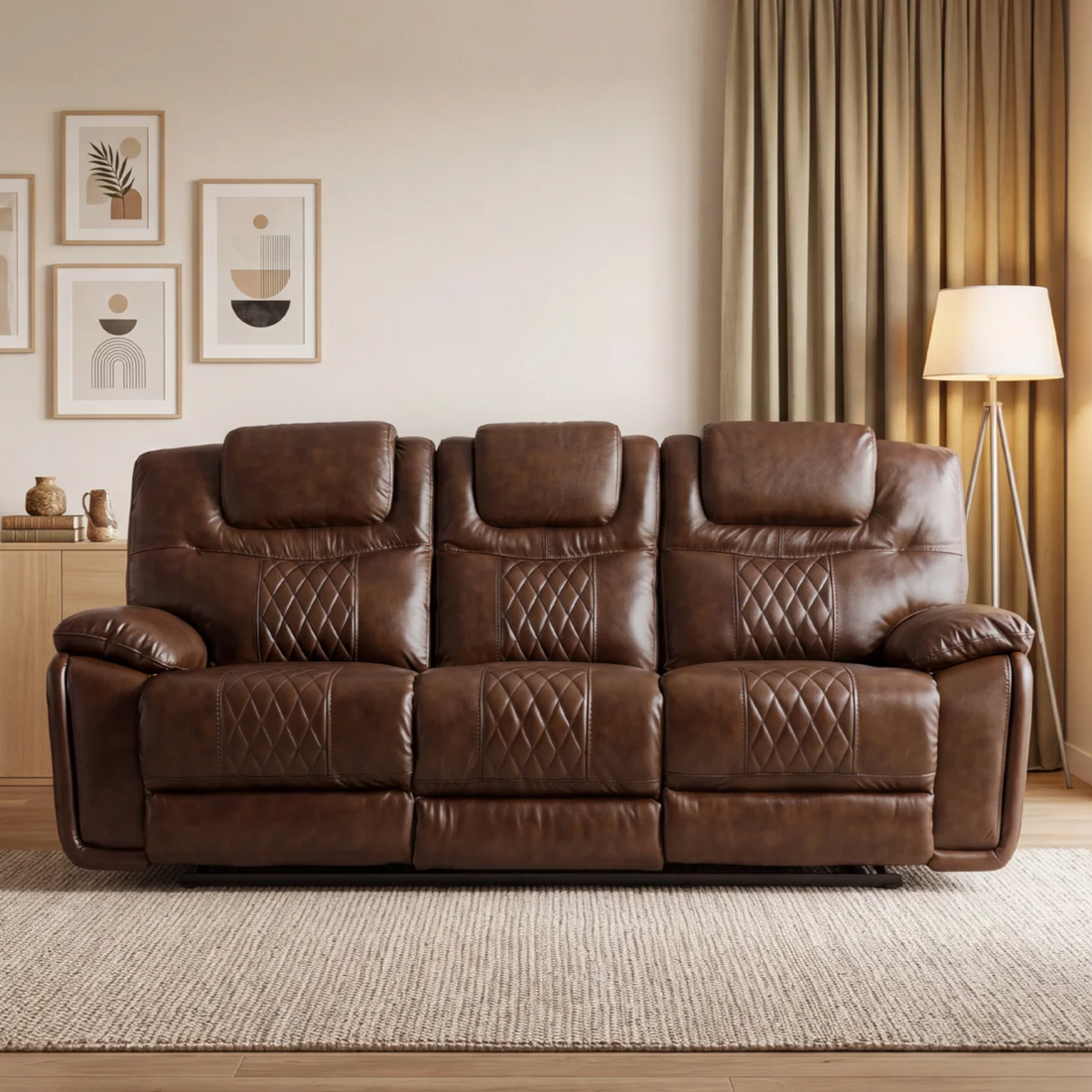Hokku Designs Jepum Top-Grain Genuine Leather Sofa -Espresso