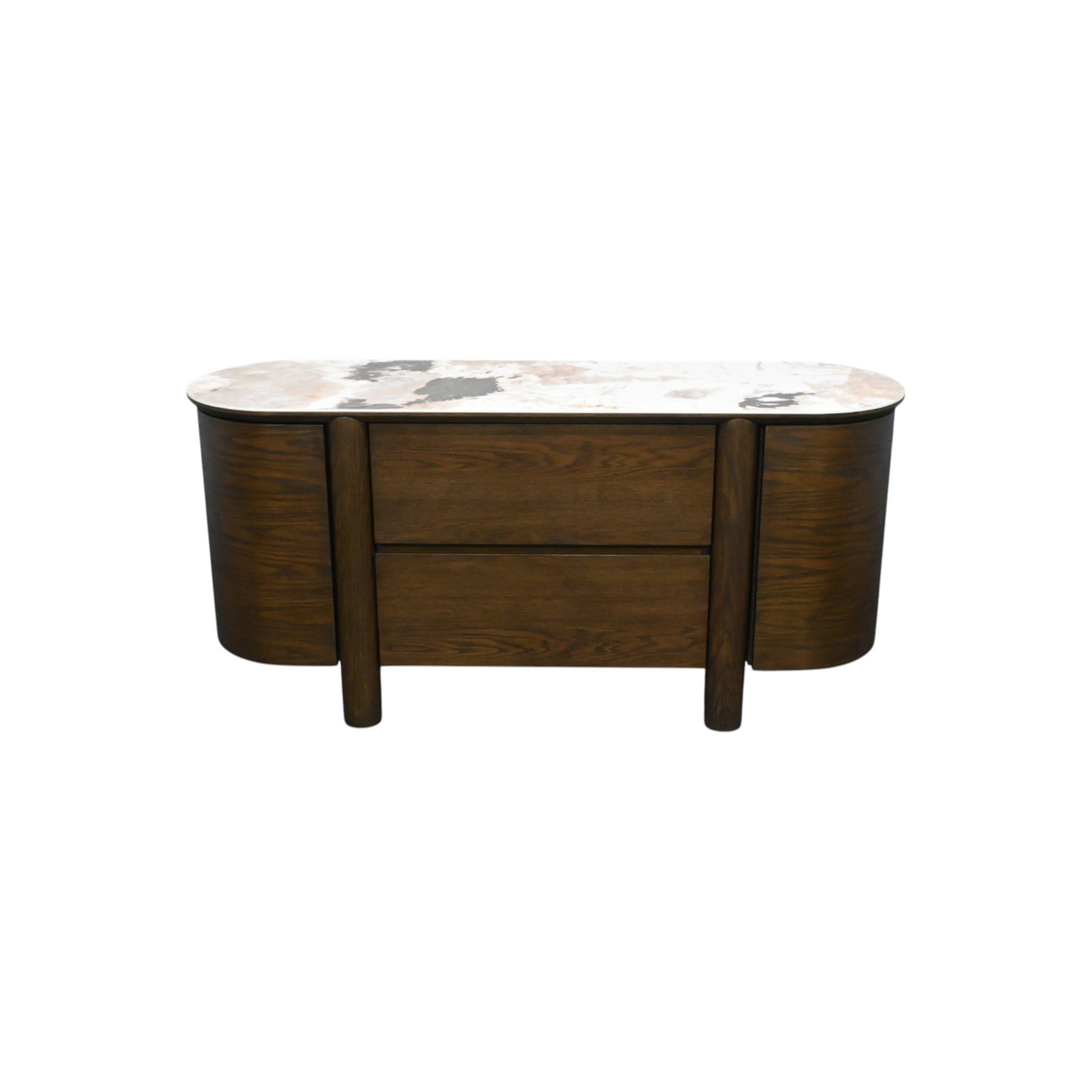 Ebern Designs Mavell Modern Oak Wood 2-Drawer Sideboard with Silver Fox Ceramic Top