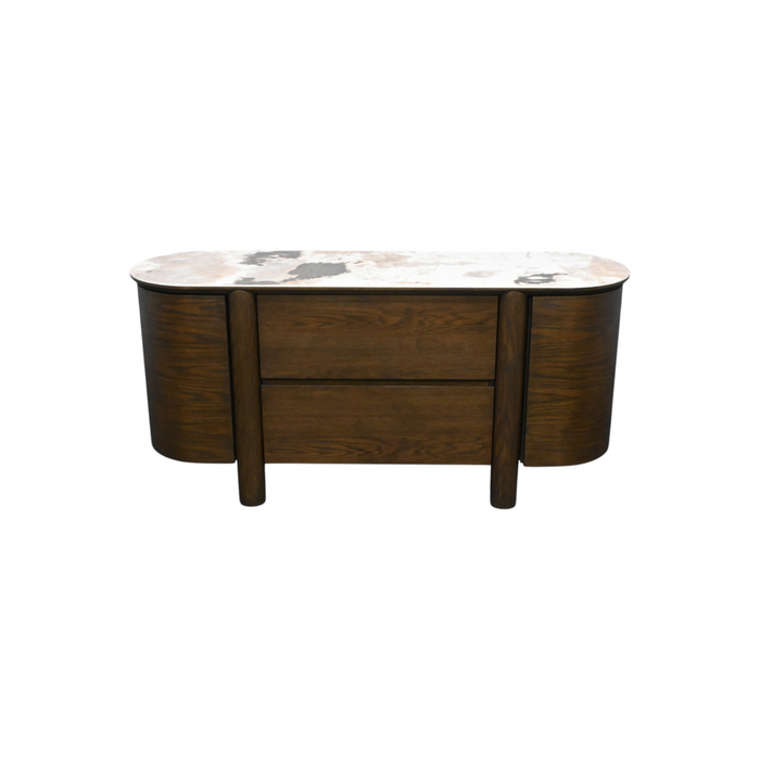 Ebern Designs Mavell Modern Oak Wood 2-Drawer Sideboard with Silver Fox Ceramic Top, image 2
