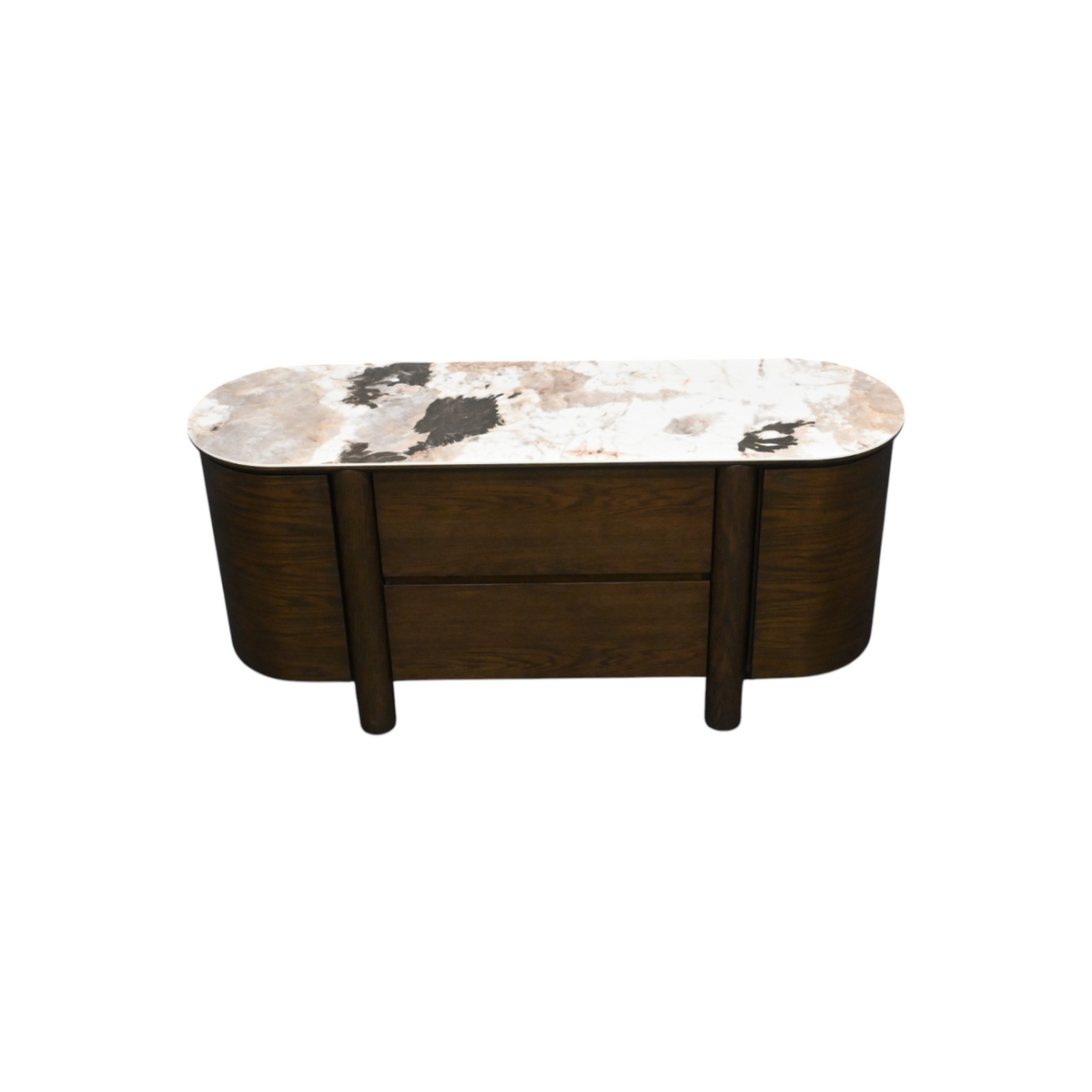 Ebern Designs Mavell Modern Oak Wood 2-Drawer Sideboard with Silver Fox Ceramic Top