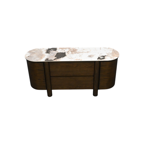 Ebern Designs Mavell Modern Oak Wood 2-Drawer Sideboard with Silver Fox Ceramic Top, image 3