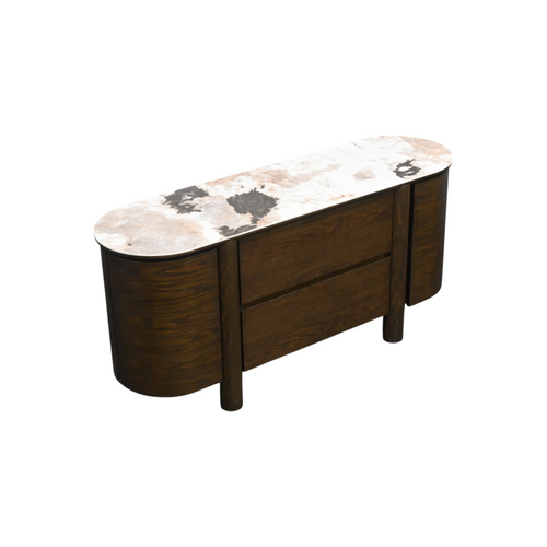 Ebern Designs Mavell Modern Oak Wood 2-Drawer Sideboard with Silver Fox Ceramic Top, image 4