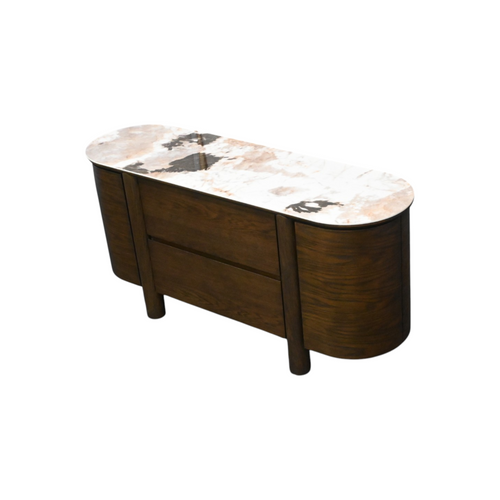 Ebern Designs Mavell Modern Oak Wood 2-Drawer Sideboard with Silver Fox Ceramic Top, image 5