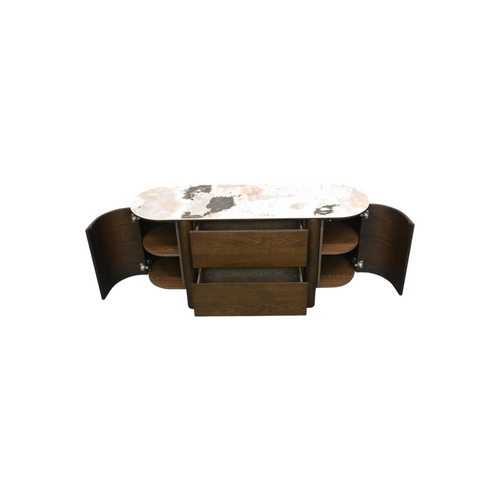 Ebern Designs Mavell Modern Oak Wood 2-Drawer Sideboard with Silver Fox Ceramic Top, image 6