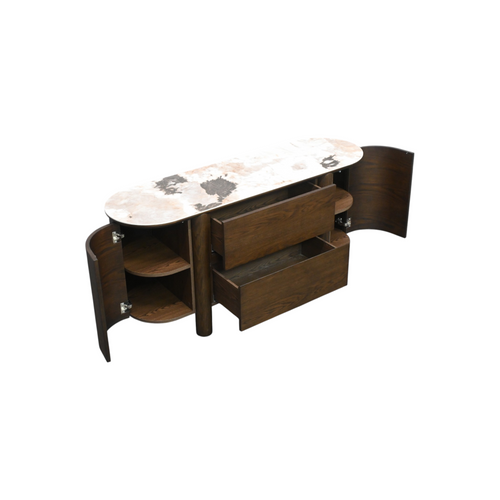 Ebern Designs Mavell Modern Oak Wood 2-Drawer Sideboard with Silver Fox Ceramic Top, image 7