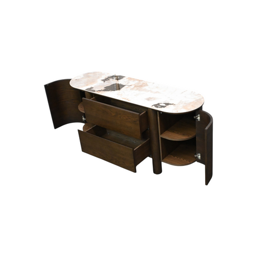 Ebern Designs Mavell Modern Oak Wood 2-Drawer Sideboard with Silver Fox Ceramic Top, image 8