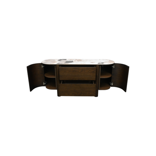 Ebern Designs Mavell Modern Oak Wood 2-Drawer Sideboard with Silver Fox Ceramic Top, image 9