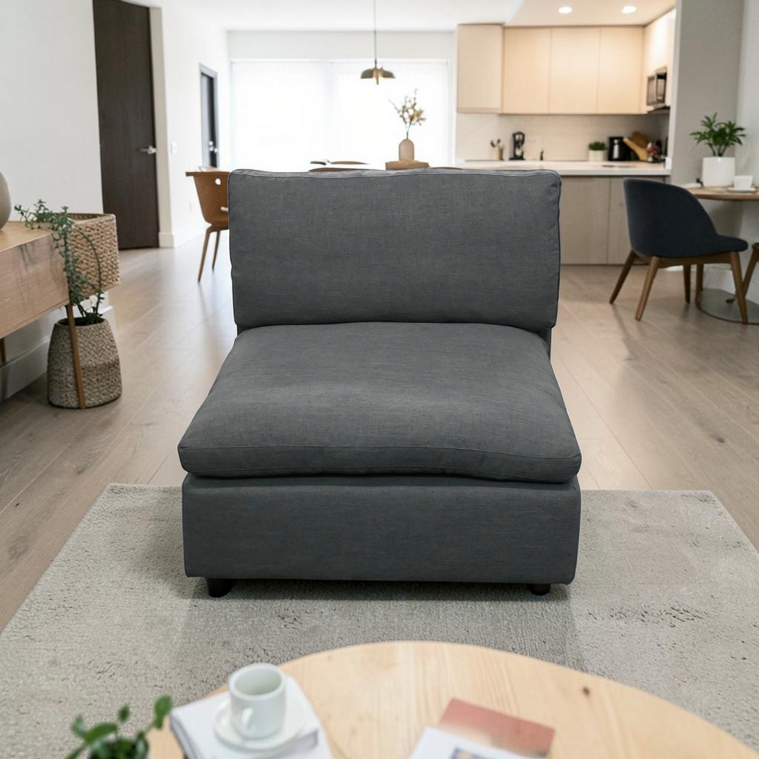 Modway Commix Down Filled Overstuffed Armless Chair in Gray