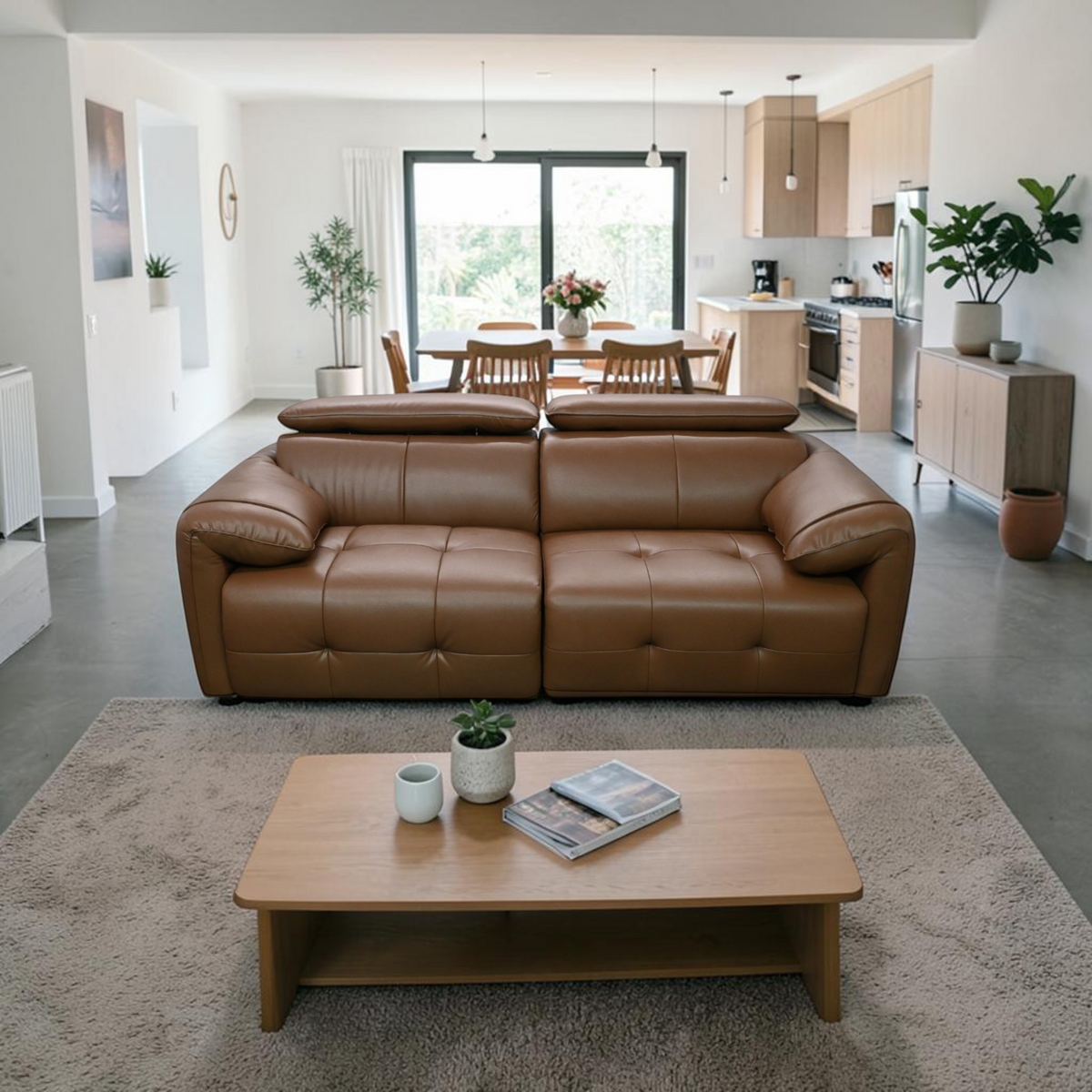 Ebern Designs Genuine Leather Sofa With Adjustable Headrests