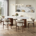 Brayden Studio Jamani Modern Luxury Faux Marble 4-6 People Oval Dining Table, Double Roman Column Brown Legs Modern Minimalist Kitchen Table for Living Room Dining Room