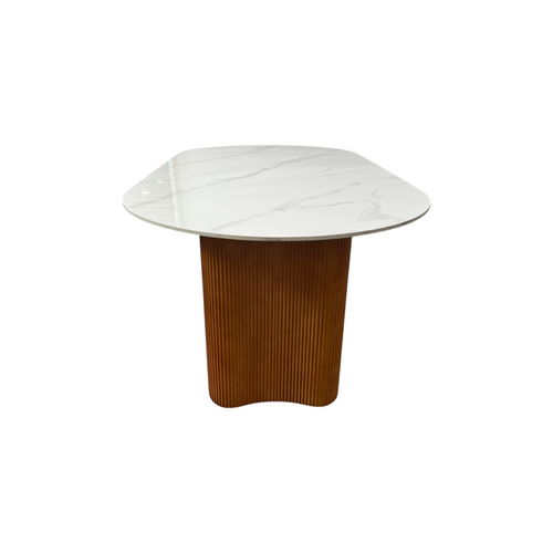 Brayden Studio Jamani Modern Luxury Faux Marble 4-6 People Oval Dining Table, Double Roman Column Brown Legs Modern Minimalist Kitchen Table for Living Room Dining Room, image 7