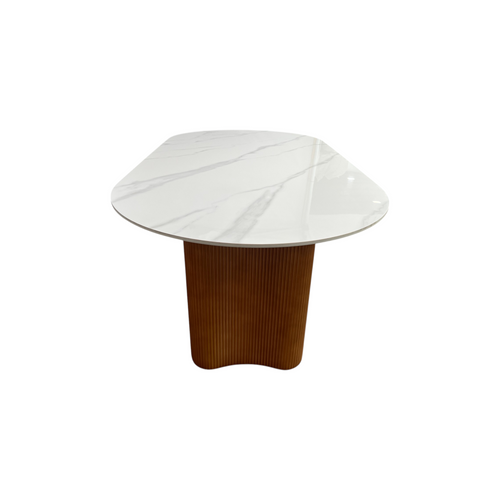 Brayden Studio Jamani Modern Luxury Faux Marble 4-6 People Oval Dining Table, Double Roman Column Brown Legs Modern Minimalist Kitchen Table for Living Room Dining Room, image 9