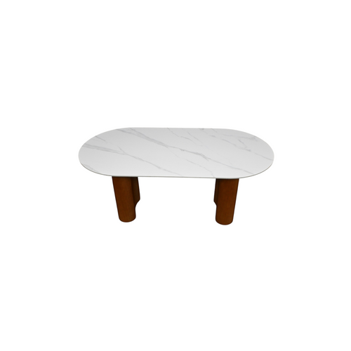 Brayden Studio Jamani Modern Luxury Faux Marble 4-6 People Oval Dining Table, Double Roman Column Brown Legs Modern Minimalist Kitchen Table for Living Room Dining Room, image 2