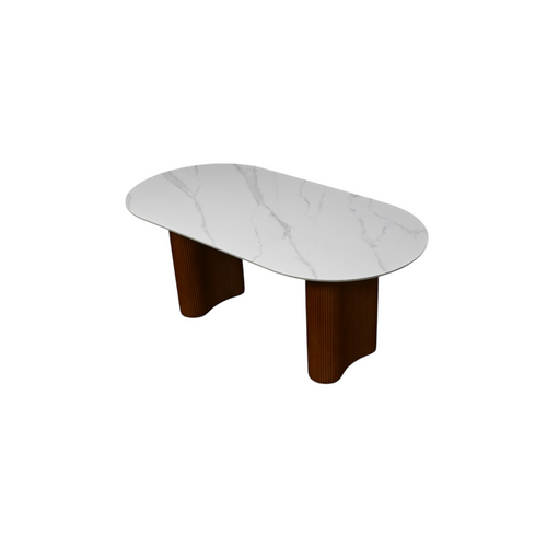 Brayden Studio Jamani Modern Luxury Faux Marble 4-6 People Oval Dining Table, Double Roman Column Brown Legs Modern Minimalist Kitchen Table for Living Room Dining Room, image 3