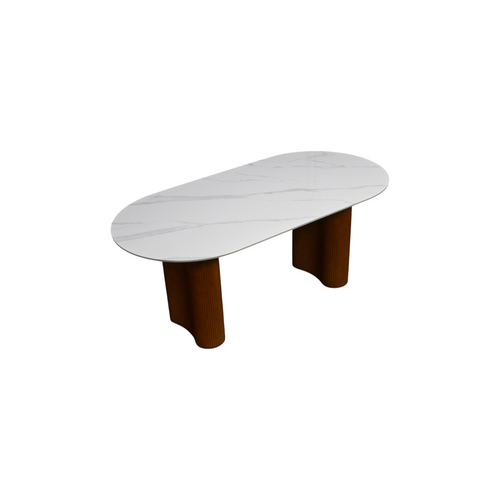 Brayden Studio Jamani Modern Luxury Faux Marble 4-6 People Oval Dining Table, Double Roman Column Brown Legs Modern Minimalist Kitchen Table for Living Room Dining Room, image 4