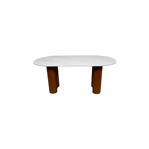 Brayden Studio Jamani Modern Luxury Faux Marble 4-6 People Oval Dining Table, Double Roman Column Brown Legs Modern Minimalist Kitchen Table for Living Room Dining Room, image 5