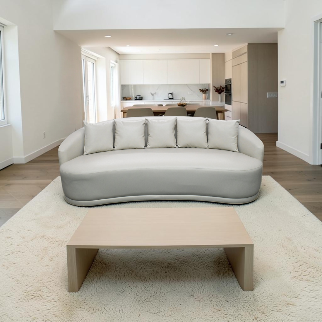 Orren Ellis Faux Leather Curved Sofa